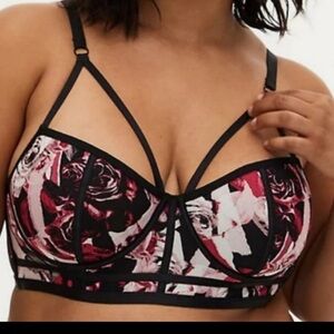Torrid Black and Pink Floral Strappy Bra